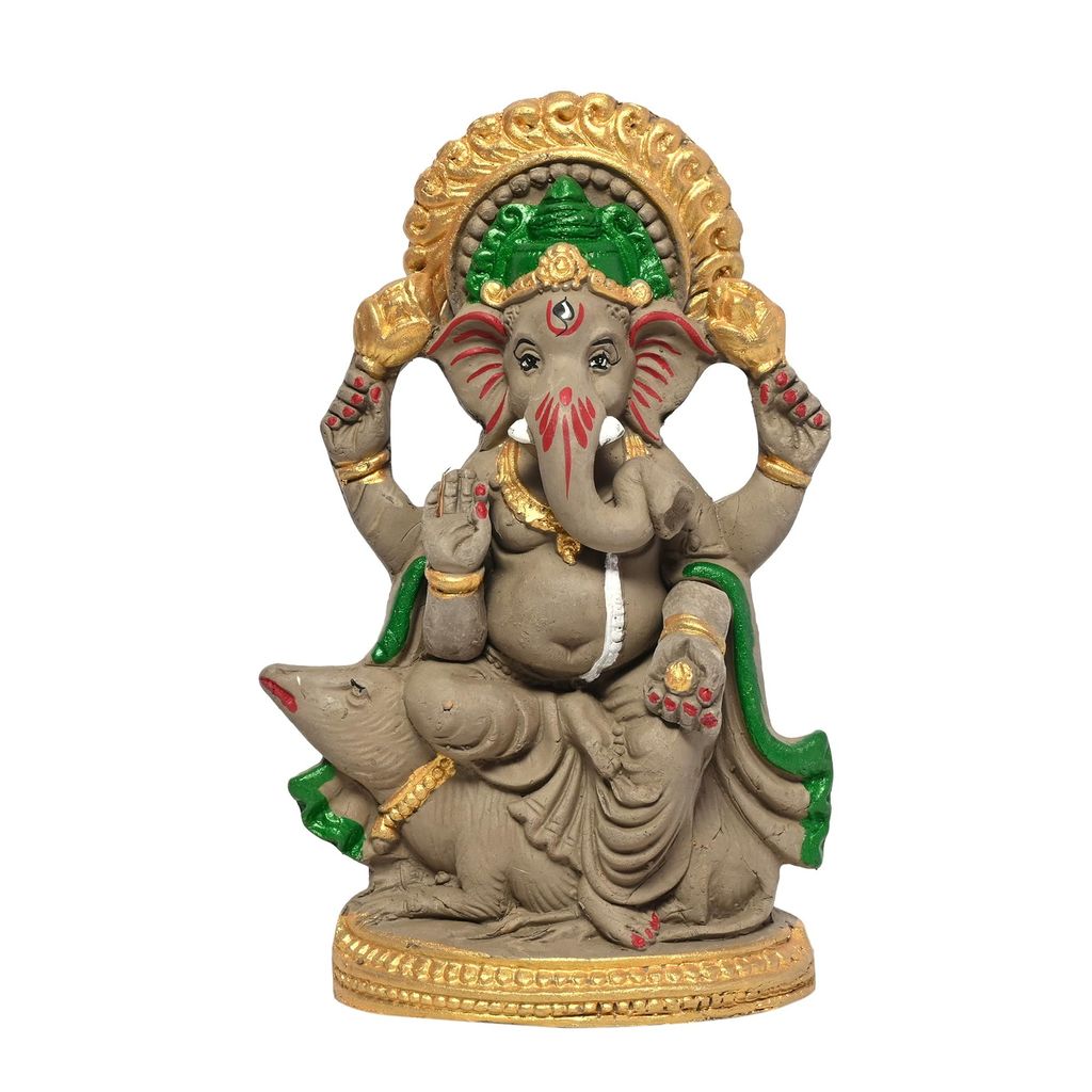 KSI Eco Friendly Ganesh Murti Biodegradable Mitti Ganpati Statue for Diwali Decoration Home Temple & Visarjan Dissolve in Water Clay Idol