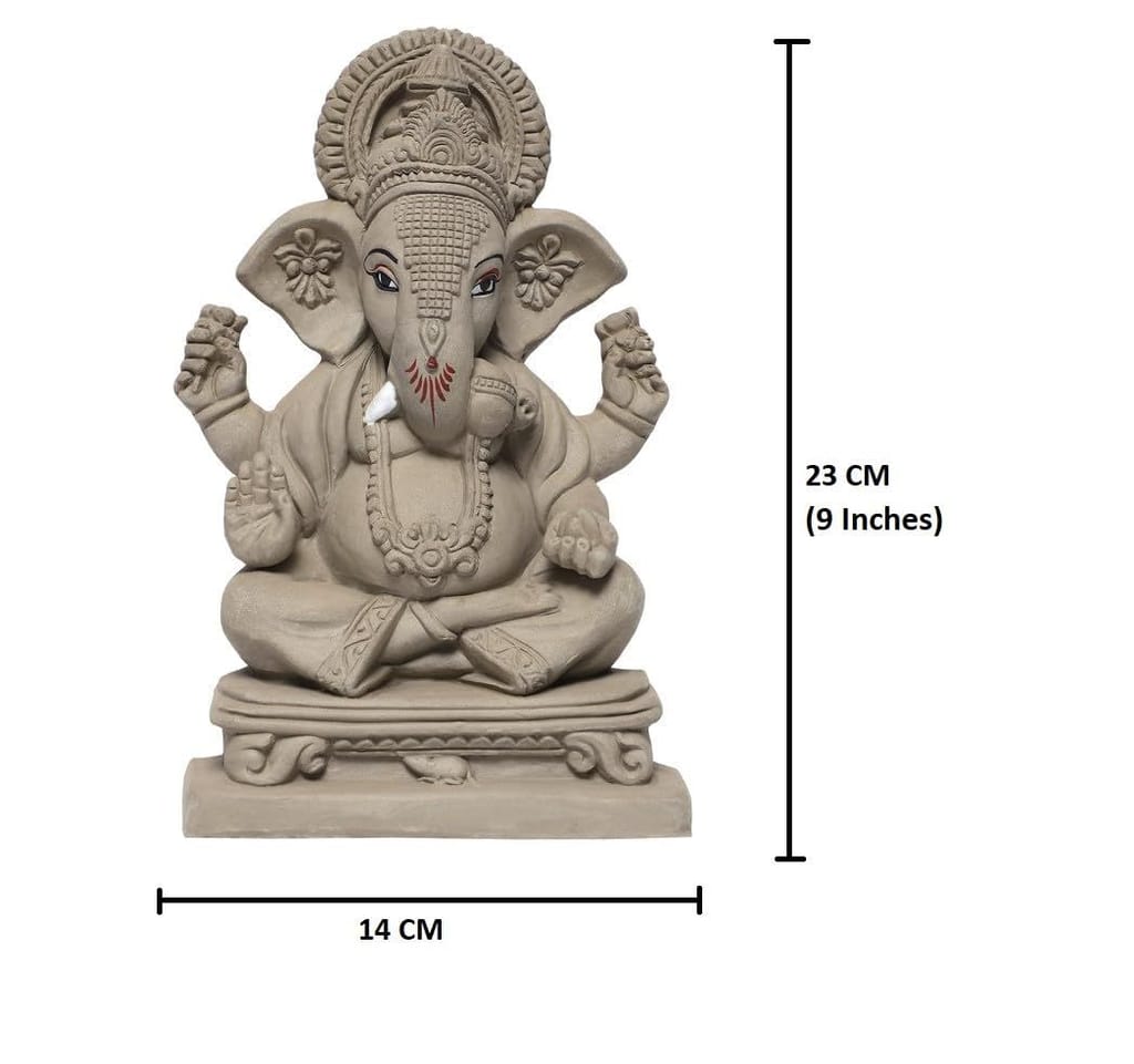 KSI ECO-Friendly Handcrafted Ganesh Clay Idol Mitti ka Ganesh Water Soluble Ganesha for Ganpati Visarjan Statue for Ganesh Chaturthi
