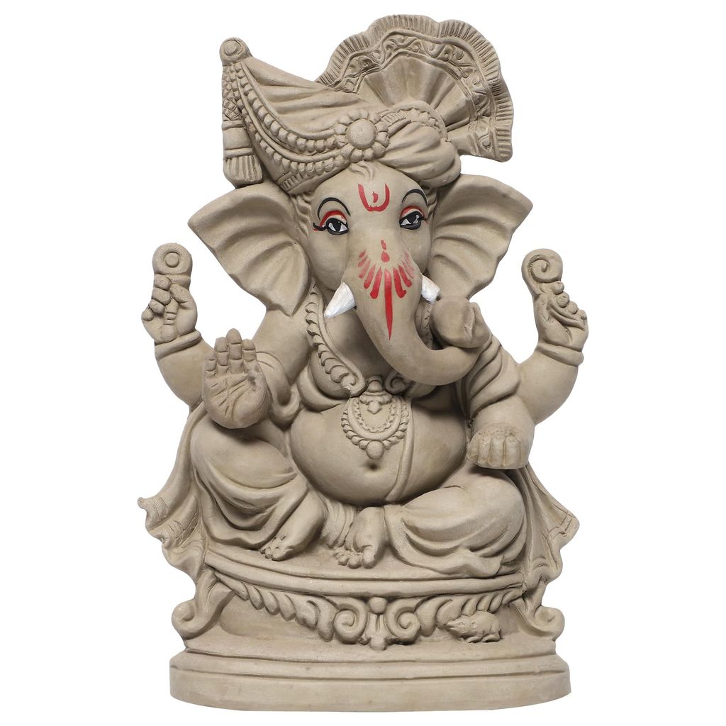 KSI ECO-Friendly Handcrafted Ganesh Clay Idol Mitti ka Ganesh Water Soluble Ganesha for Ganpati Visarjan Statue for Ganesh Chaturthi