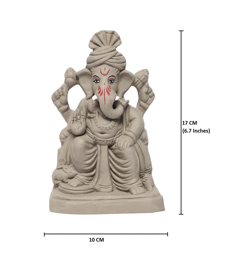 KSI ECO-Friendly Handcrafted Ganesh Clay Idol Mitti ka Ganesh Water Soluble Ganesha for Ganpati Visarjan Statue for Ganesh Chaturthi