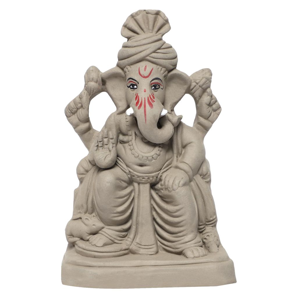 KSI ECO-Friendly Handcrafted Ganesh Clay Idol Mitti ka Ganesh Water Soluble Ganesha for Ganpati Visarjan Statue for Ganesh Chaturthi