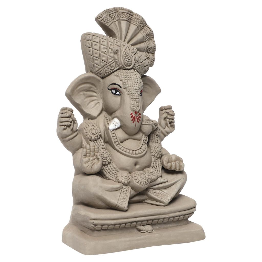 KSI ECO-Friendly Handcrafted Ganesh Clay Idol Mitti ka Ganesh Water Soluble Ganesha for Ganpati Visarjan Statue for Ganesh Chaturthi