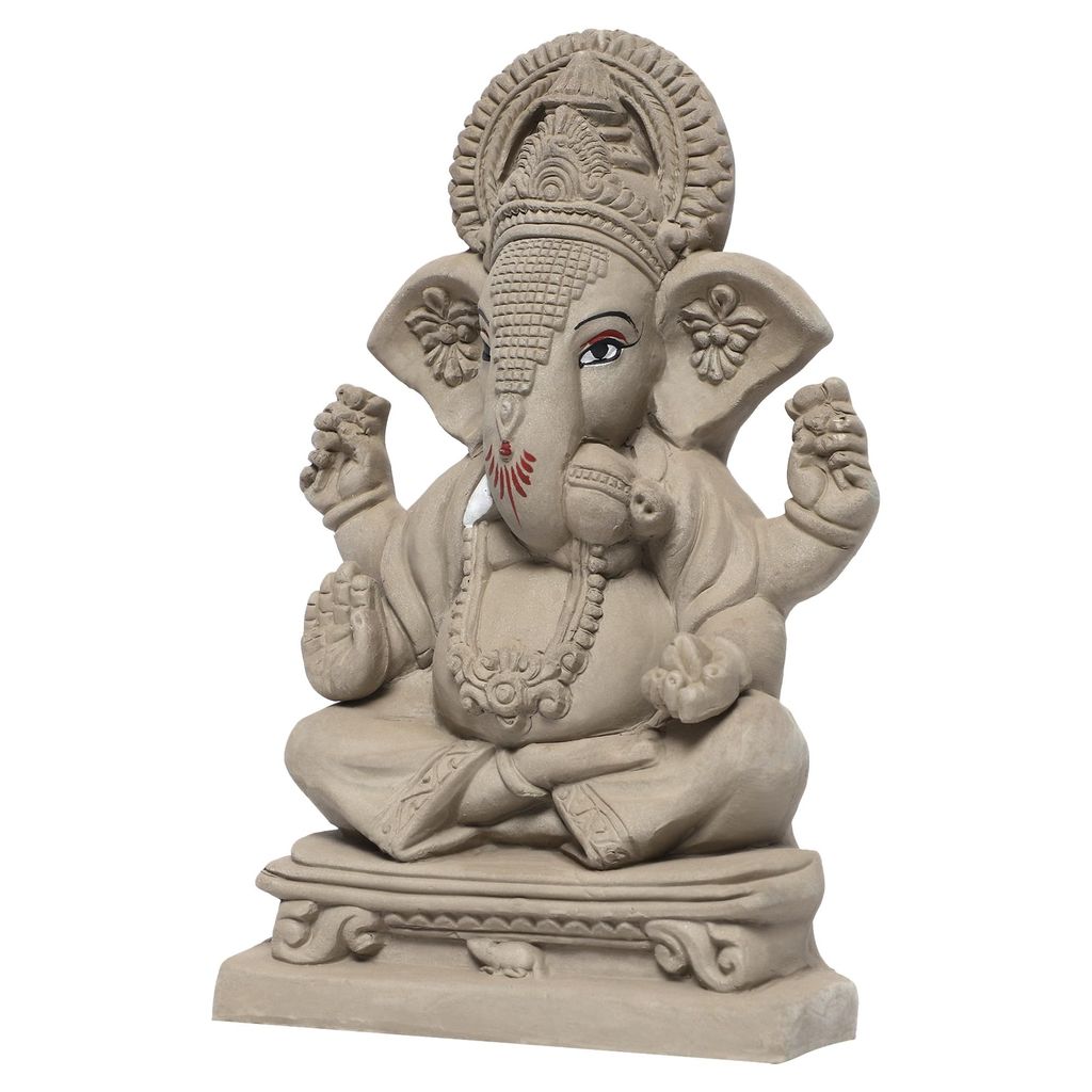 KSI ECO-Friendly Handcrafted Ganesh Clay Idol Mitti ka Ganesh Water Soluble Ganesha for Ganpati Visarjan Statue for Ganesh Chaturthi