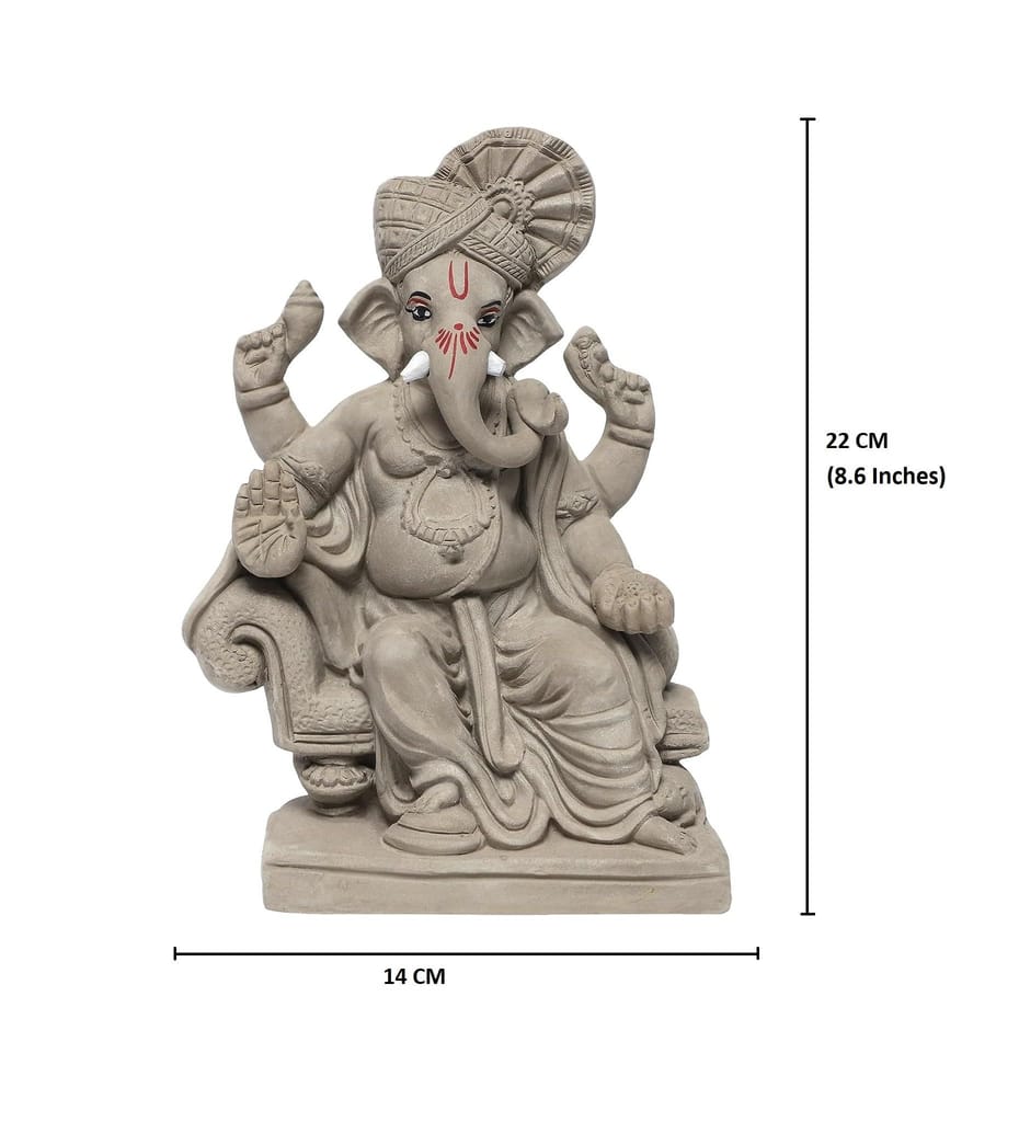 KSI ECO-Friendly Handcrafted Ganesh Clay Idol Mitti ka Ganesh Water Soluble Ganesha for Ganpati Visarjan Statue for Ganesh Chaturthi