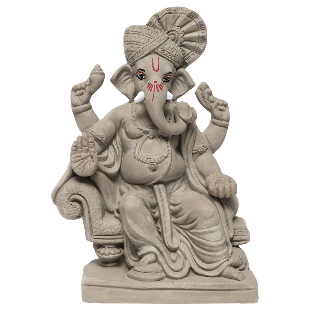 KSI ECO-Friendly Handcrafted Ganesh Clay Idol Mitti ka Ganesh Water Soluble Ganesha for Ganpati Visarjan Statue for Ganesh Chaturthi