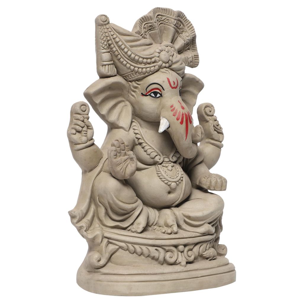KSI ECO-Friendly Handcrafted Ganesh Clay Idol Mitti ka Ganesh Water Soluble Ganesha for Ganpati Visarjan Statue for Ganesh Chaturthi
