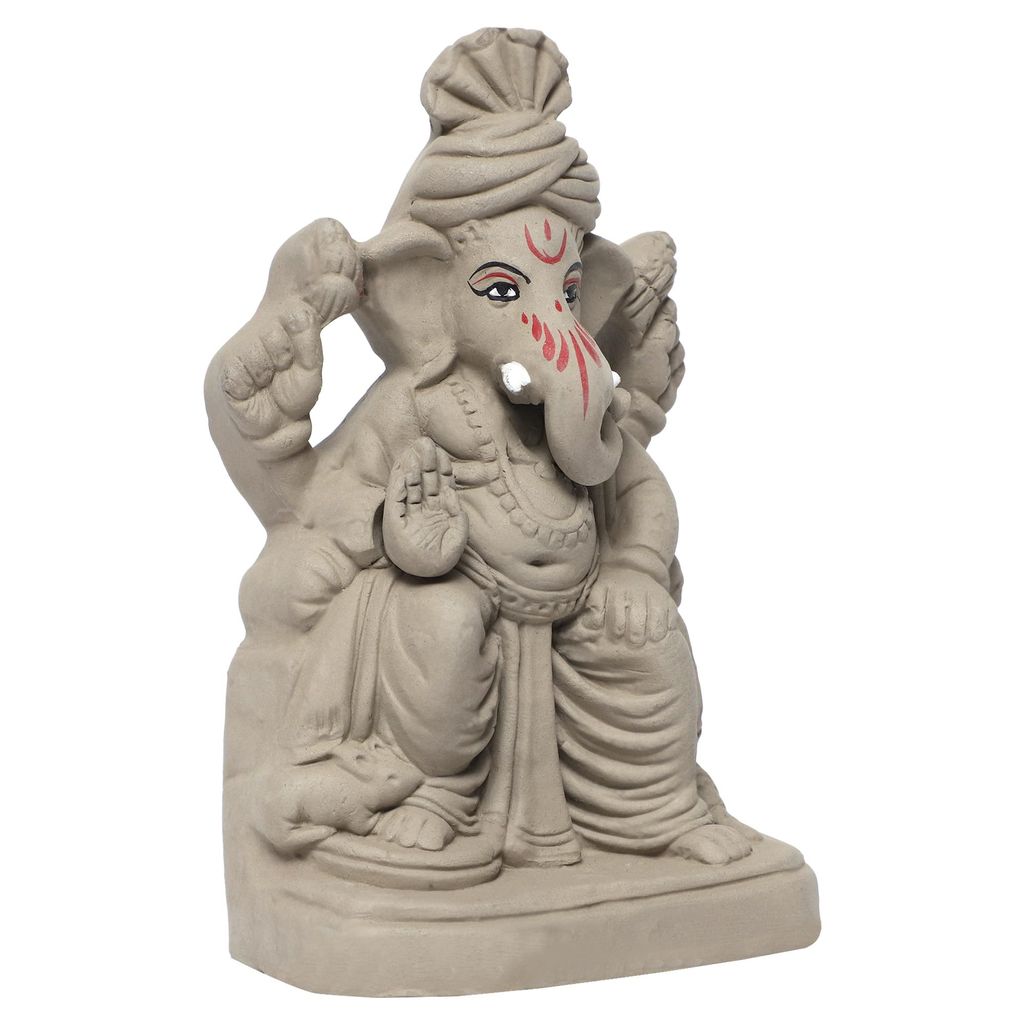 KSI ECO-Friendly Handcrafted Ganesh Clay Idol Mitti ka Ganesh Water Soluble Ganesha for Ganpati Visarjan Statue for Ganesh Chaturthi
