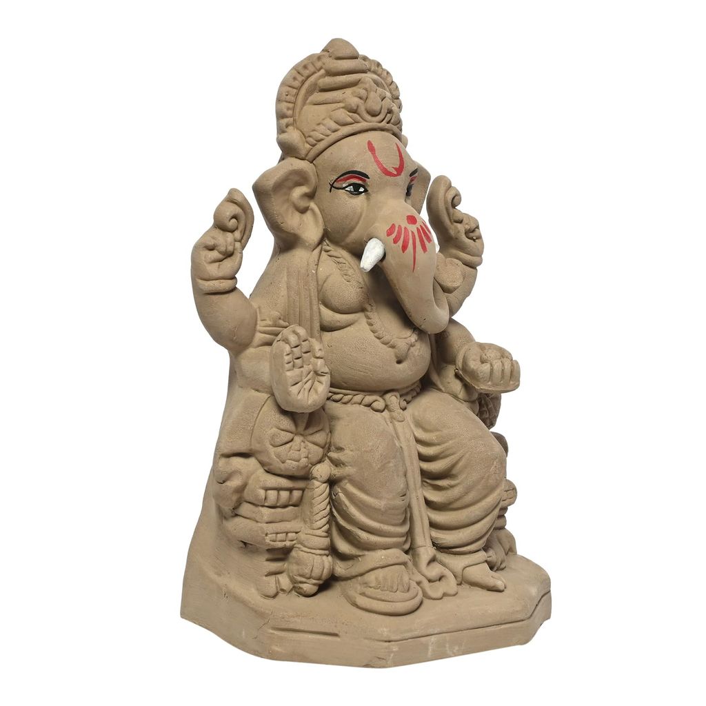 KSI ECO-Friendly Handcrafted Ganesh Clay Idol Mitti ka Ganesh Water Soluble Ganesha for Ganpati Visarjan Statue for Ganesh Chaturthi