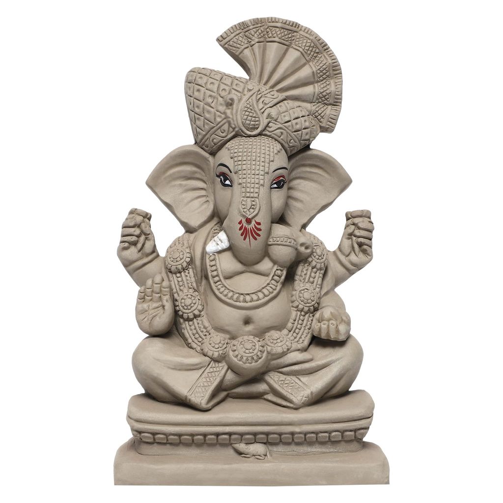 KSI ECO-Friendly Handcrafted Ganesh Clay Idol Mitti ka Ganesh Water Soluble Ganesha for Ganpati Visarjan Statue for Ganesh Chaturthi