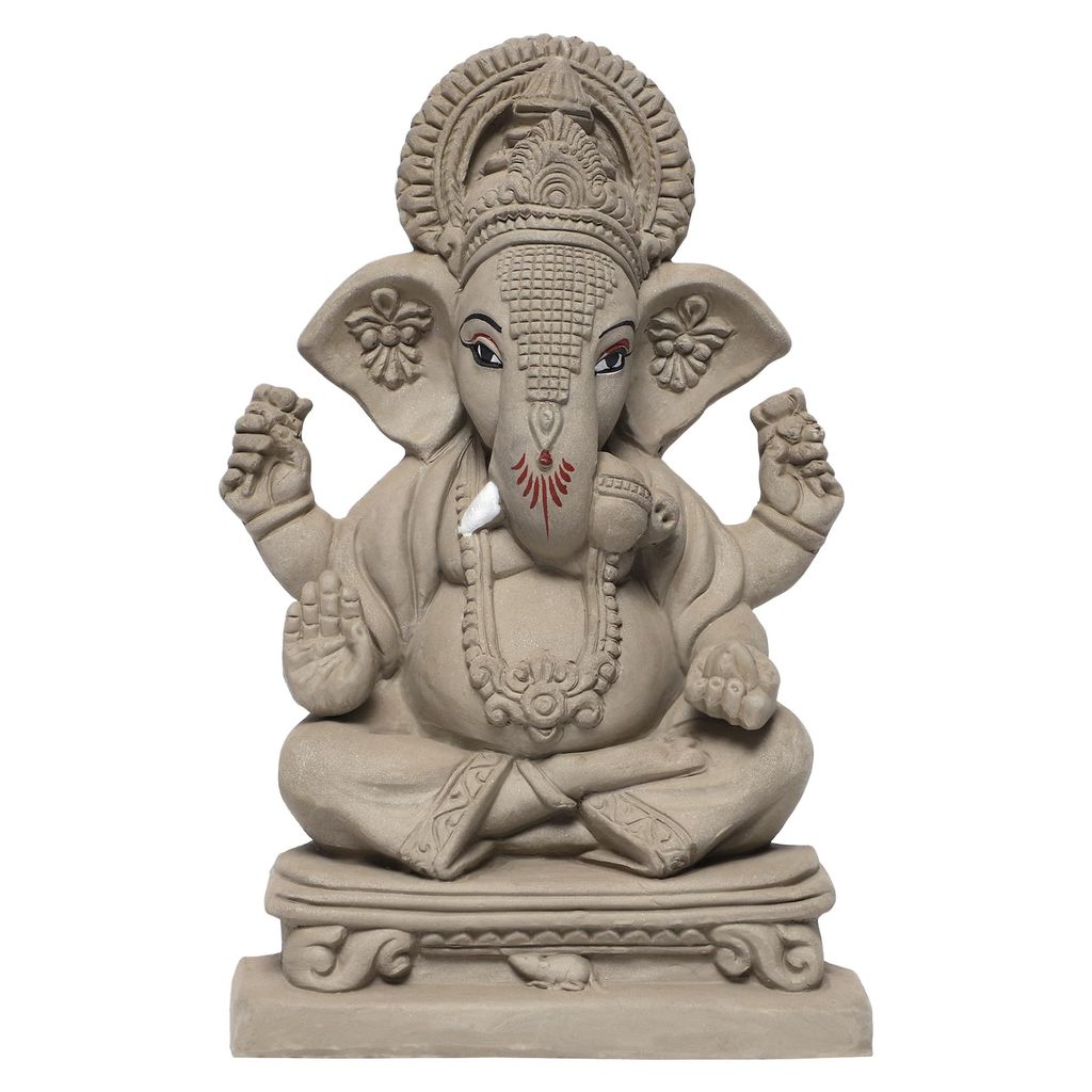 KSI ECO-Friendly Handcrafted Ganesh Clay Idol Mitti ka Ganesh Water Soluble Ganesha for Ganpati Visarjan Statue for Ganesh Chaturthi