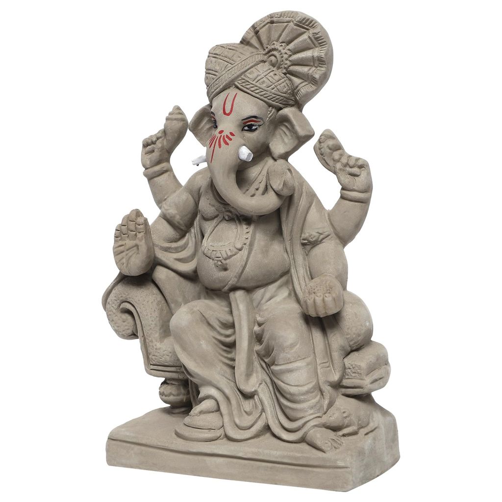 KSI ECO-Friendly Handcrafted Ganesh Clay Idol Mitti ka Ganesh Water Soluble Ganesha for Ganpati Visarjan Statue for Ganesh Chaturthi
