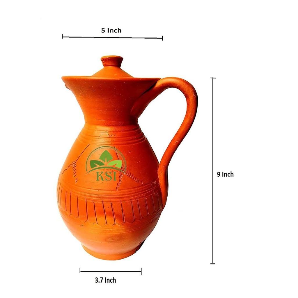 KSI Clay Water Jug Terracotta Clay Jug for Water Storage and Serving Handmade Earthenware Mitti ka Jug 1.7 litres