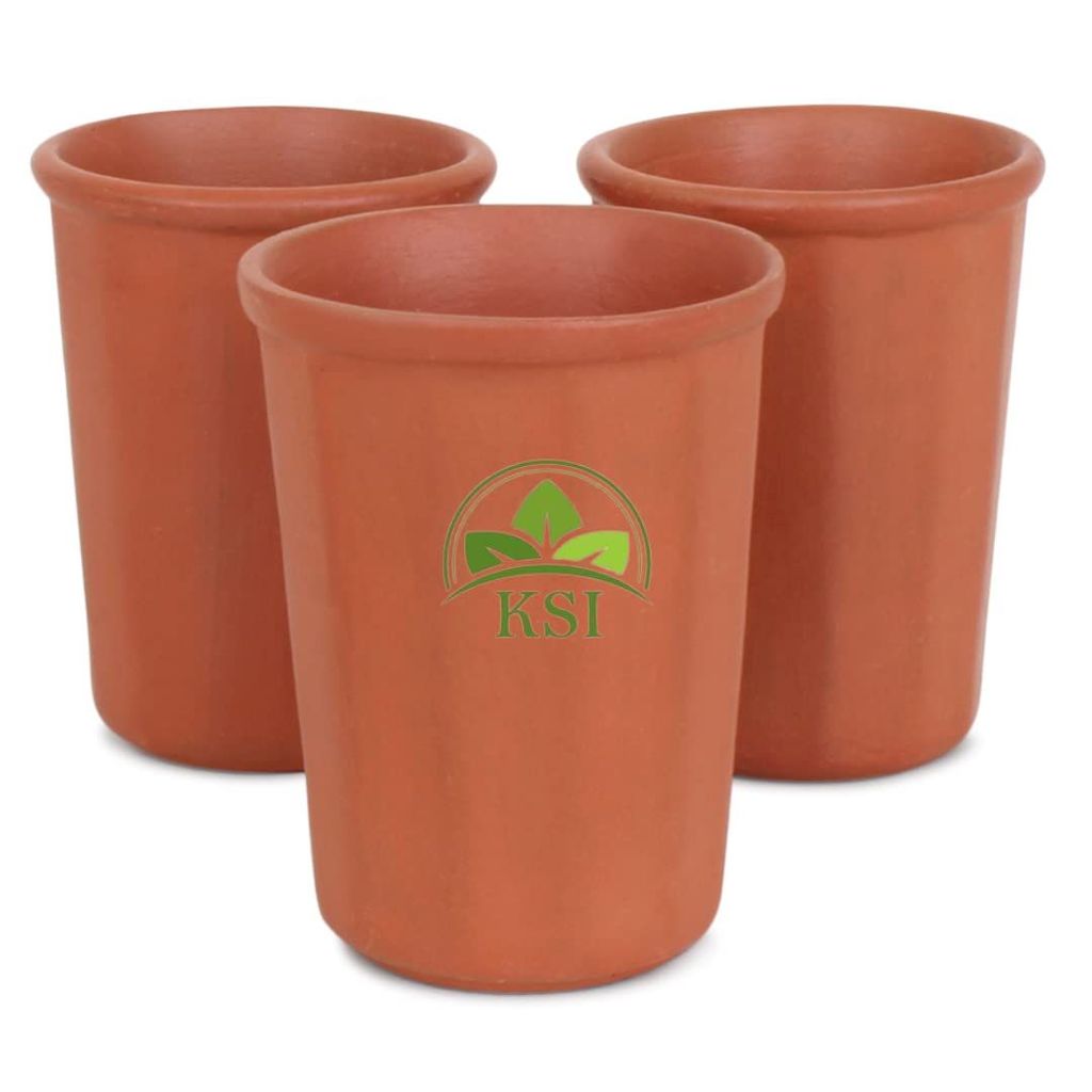 KSI Handmade Mitti Ke Glass Terracotta Clay Earthen Glasses for Drinking Water Juice Lassi Chai 225 ml Pack of 6