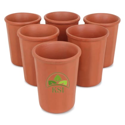 KSI Handmade Mitti Ke Glass Terracotta Clay Earthen Glasses for Drinking Water Juice Lassi Chai 225 ml Pack of 6