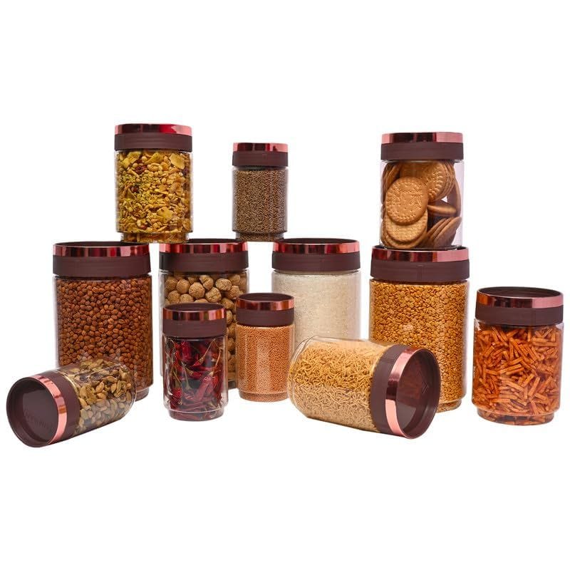 KSI Stackable Containers for Kitchen Stackable Jars for Kitchen Stackable Storage Box for Kitchen Plastic Kitchen Container Set Spice Jar Airtight Plastic Container Pack of 12 (4 pieces of 500 ml, 4 pieces of 1100 ml, 4 pieces of 2200 ml)