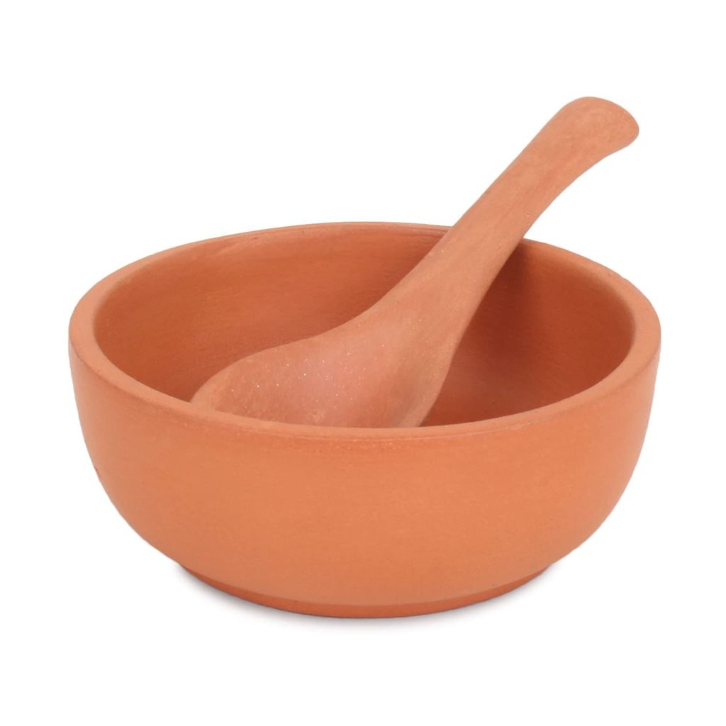 KSI Clay Terracotta Dinner Set Clay Thali Set with Plate Glass Bowl Including Pickle Bowl and Spoon Clay Dining Set (Brown)