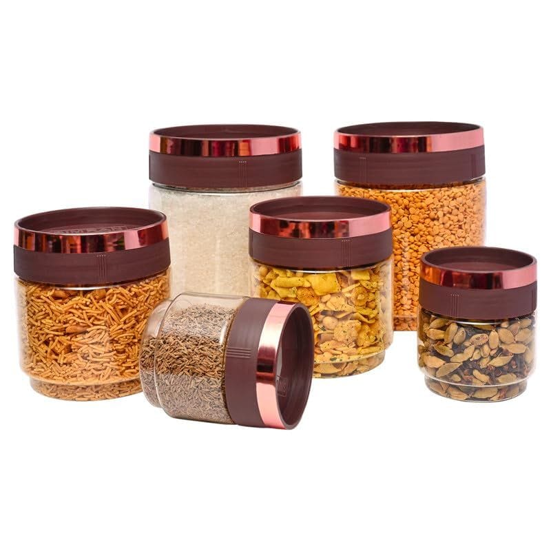 KSI Stackable Containers for Kitchen Stackable Jars for Kitchen Stackable Storage Box for Kitchen Spice Jar Airtight Plastic Containers For Kitchen Pack of 6 (2 Pieces of 300 ml, 2 Pieces of 750 ml, 2 Pieces of 1500 ml)