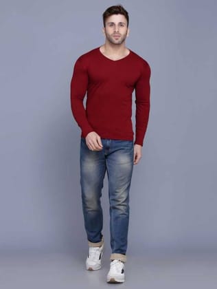 Men's stylish cotton fabric v neck t-shirt Men Solid V Neck Cotton Blend Maroon T-Shirt