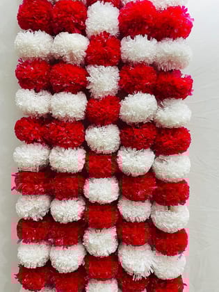 Artificial Marigold Flowers (White and Red, 5 Pieces)