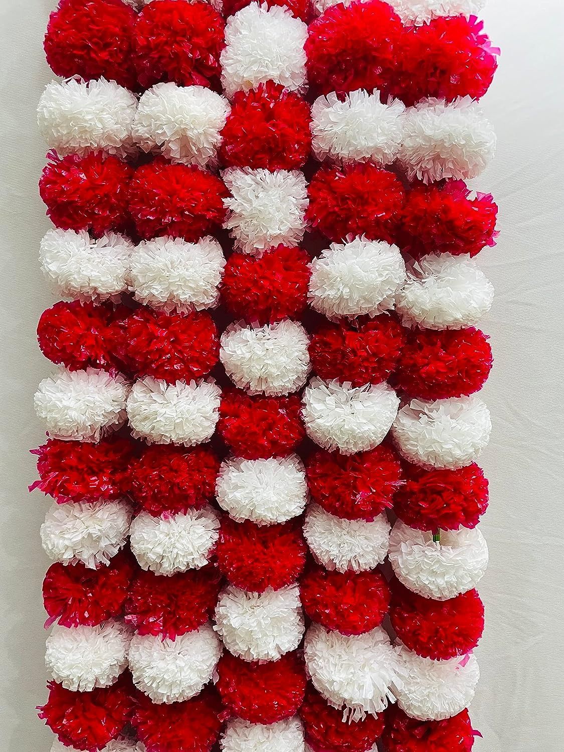 Artificial Marigold Flowers (White and Red, 5 Pieces)