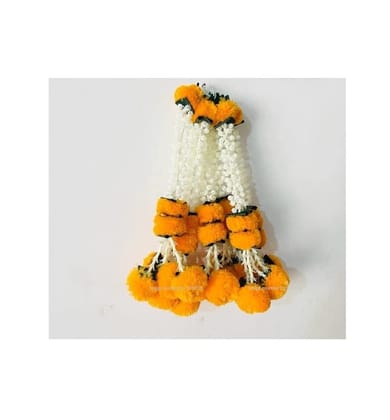 Artificial Marigold,Jasmine,Lily,Green Leaves Tassles Garlands/Wall hangings for mandir Housewarming Festive Decorations - (Approx 1.47 ft/45 cms/17.7 Inches, 10 Pieces, Light Orange)