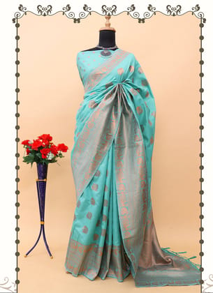 Sky Blue Jacquard Festival Wear Weaving Pattu Saree