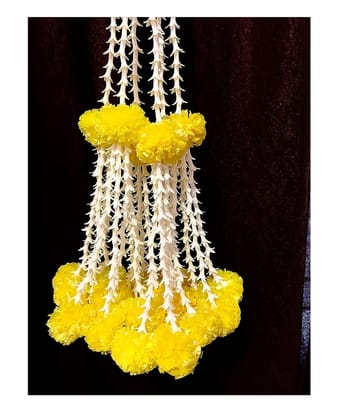 Artificial Rajnigandha (Tuberose) Clustered Fluffy Marigold (Genda) Strings for Decoration of Home, Balcony, Walls, Hall, ganpati Backdrop Approx 2.33 ft - Pack of 6 (Offwhite/Creamish)