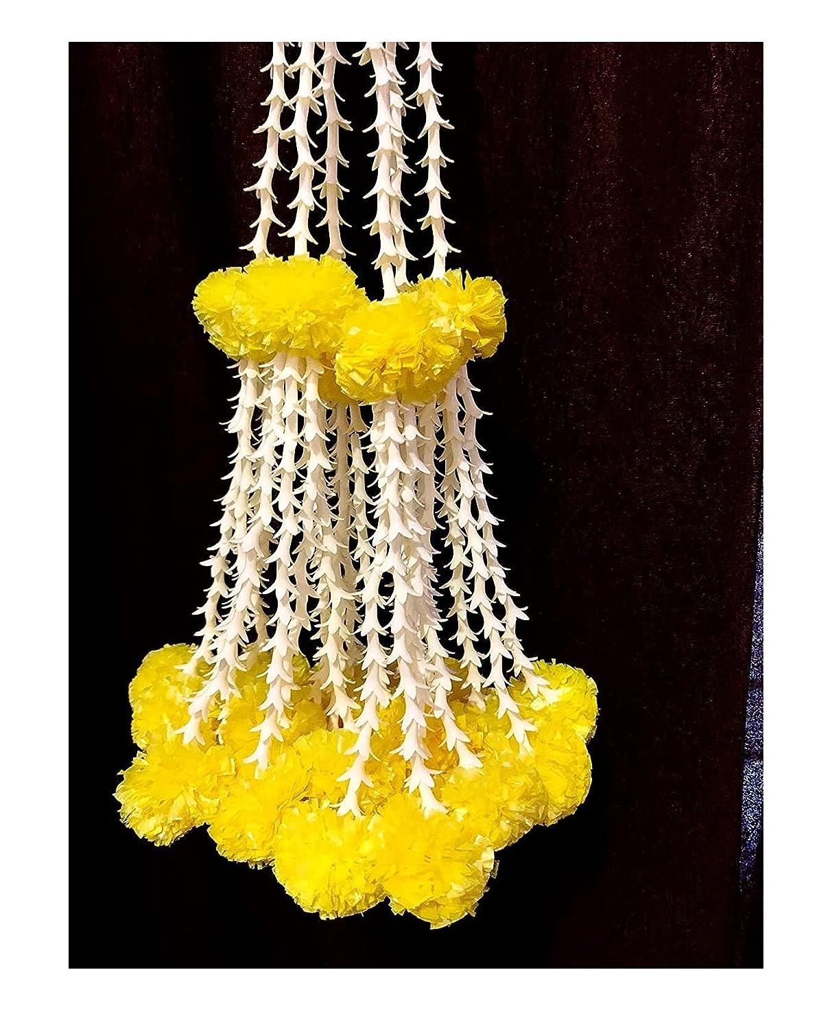 Artificial Rajnigandha (Tuberose) Clustered Fluffy Marigold (Genda) Strings for Decoration of Home, Balcony, Walls, Hall, ganpati Backdrop Approx 2.33 ft - Pack of 6 (Offwhite/Creamish)
