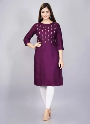 Women Embroidered Viscose Rayon Straight Kurta  (Purple)