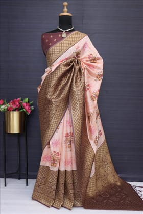 Wine Jacquard Festival Wear Digital Printed Pattu Saree