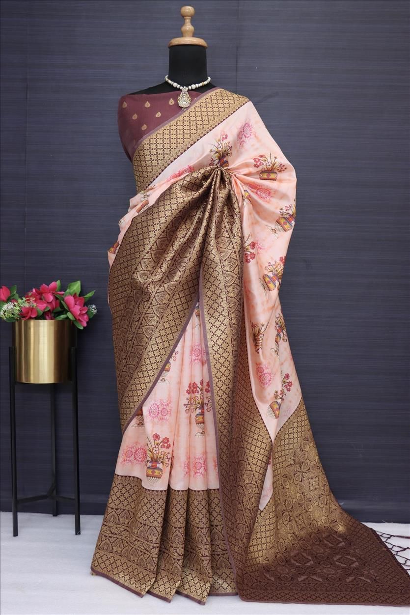 Wine Jacquard Festival Wear Digital Printed Pattu Saree