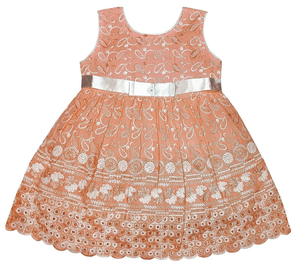 Empire Knee Length Cotton Blend Chikankari Dress