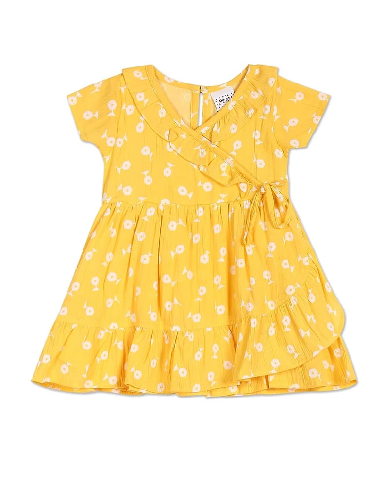 Baby-Girl's Cotton Blend Donuts Half Sleeve Regular Dress Knee-Length