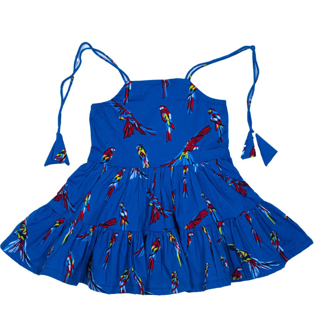 Tie Up Frock Dress with Parrot Printed for Baby Girl, Toddler Summer Dress, Casual Wear