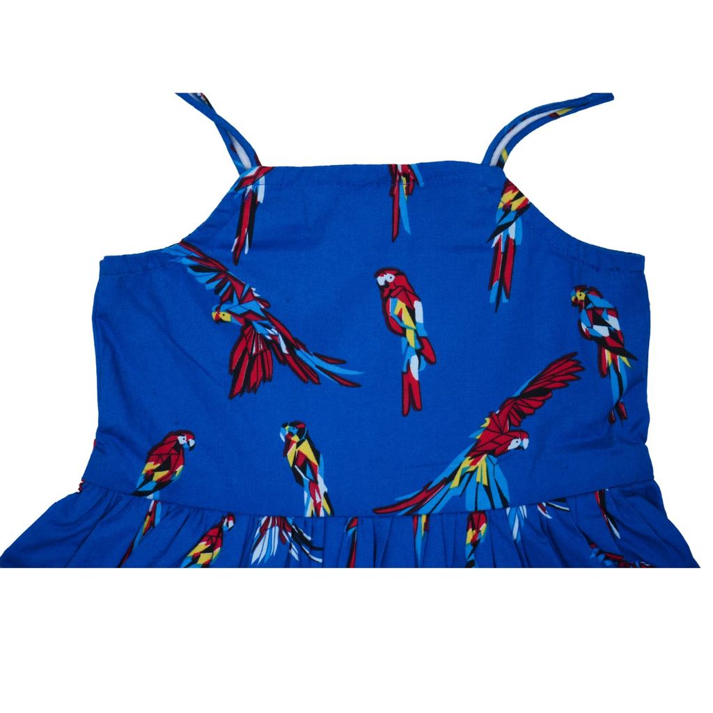 Tie Up Frock Dress with Parrot Printed for Baby Girl, Toddler Summer Dress, Casual Wear