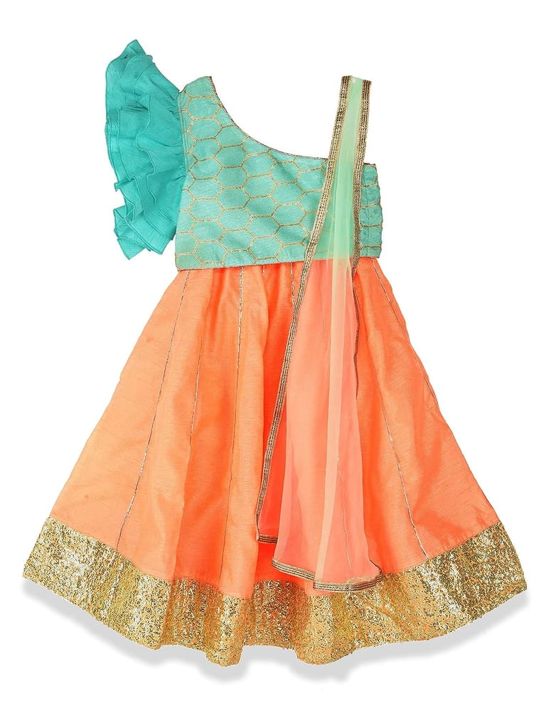 Printed Lehenga Choli for Girls kids - Blue and Peach