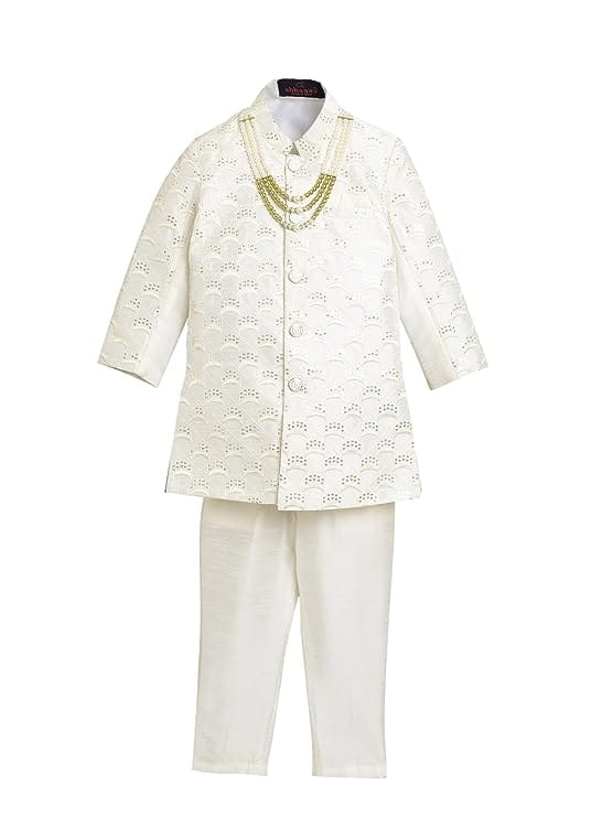 AHHAAAA Kids Ethnic Cotton Silk Blend Sequin Print Indo-Western Sherwani Set for Boys