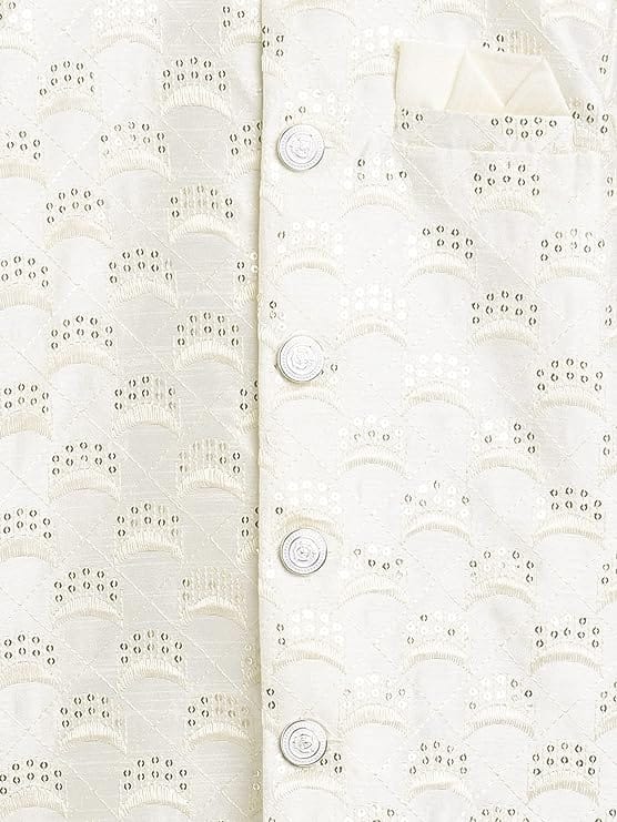 AHHAAAA Kids Ethnic Cotton Silk Blend Sequin Print Indo-Western Sherwani Set for Boys