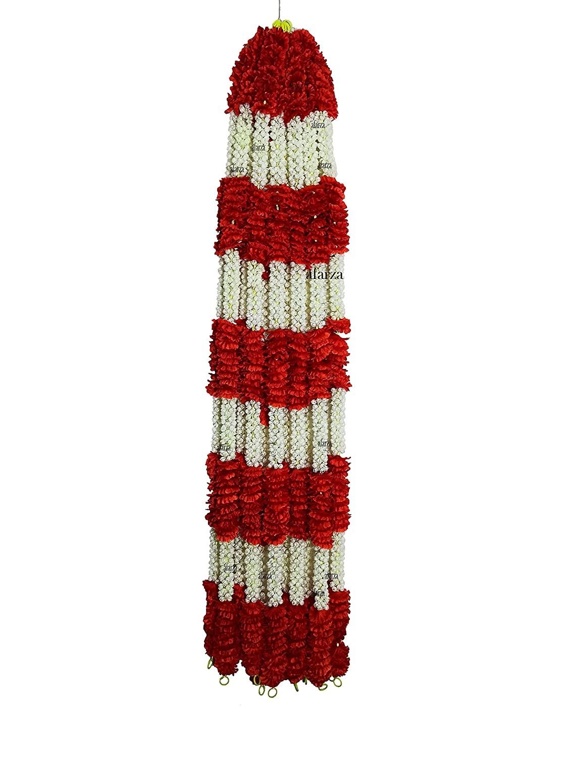 Artificial Mogra Jasmine Flower Toran Garland String for Home Door Decoration (White Red , Size 5 feet) - Pack of 4