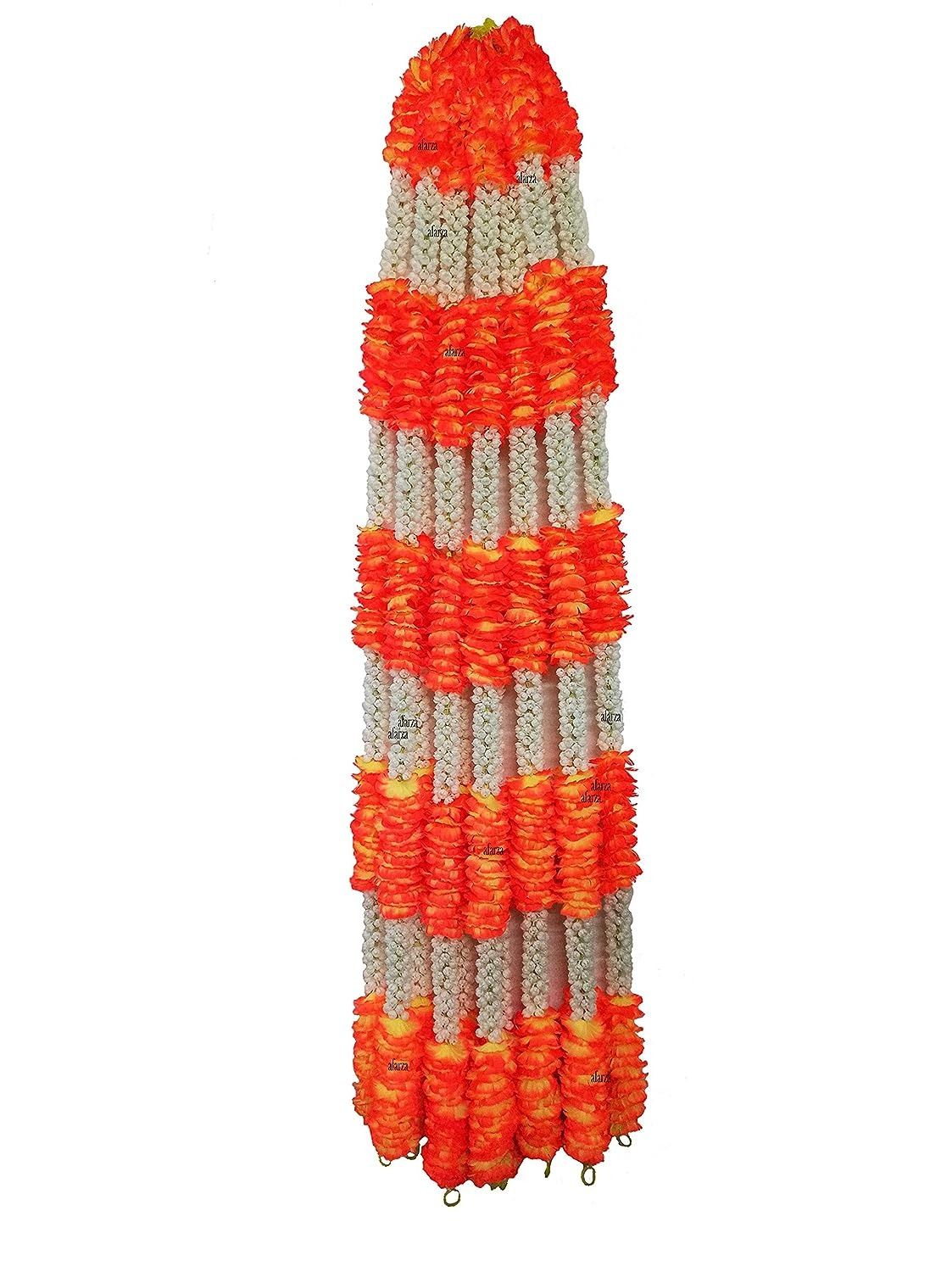 Artificial Mogra Jasmine Flower Toran Garland String Ladi (White, Orange, Pack of 4) ,Artificial Flora