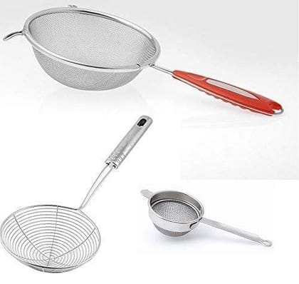 Vessel Crew Stainless Steel Combo of Soup, Deep Fry and Tea Strainer Set of 3-Piece