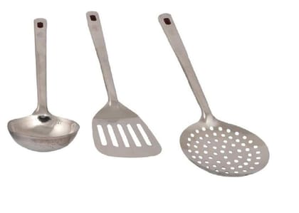 Vessel Crew Stainless Steel Cooking Spoon Set, Kitchen Spoons Karchi, Pony and Egg Palta Set of 3 (Length 13.5 Inch)
