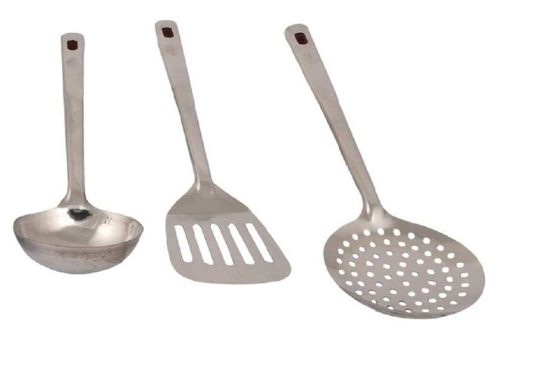 Vessel Crew Stainless Steel Cooking Spoon Set, Kitchen Spoons Karchi, Pony and Egg Palta Set of 3 (Length 13.5 Inch)