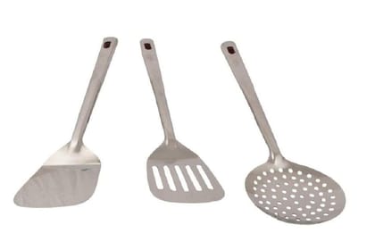 Vessel Crew Stainless Steel Cooking Spoon Set, Kitchen Spoons Dosa Palta, Pony and Egg Palta Set of 3 (Length 13.5 Inch)