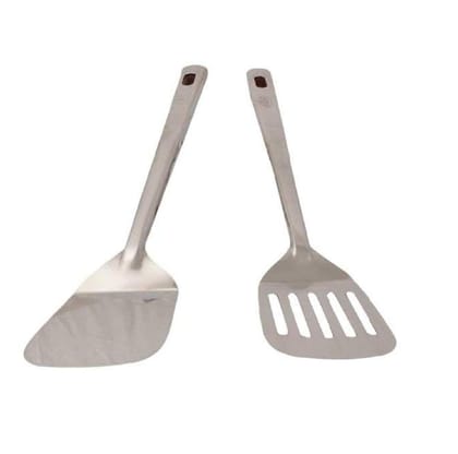 Vessel Crew Stainless Steel Cooking Spoon, Kitchen Spoons Dosa Palta and Egg Palta Set of 2 (Length 13.5 inch)