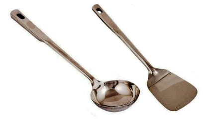 Vessel Crew Stainless Steel Cooking Spoon with Long Handle, Kitchen Spoons Karchhi, Palta Set of 2 (Length 13.5 inch)
