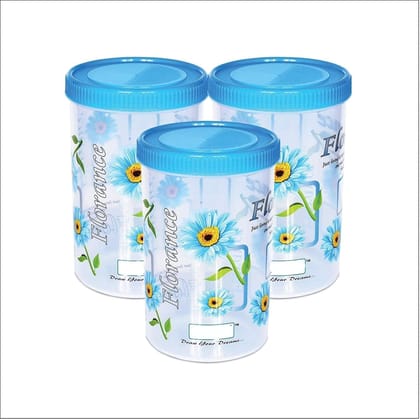 vessel crew Plastic Combo of Flower Printed Kitchen Storage Container with Spoon- Multicolor (1000 ml), Set of 3