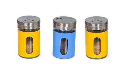 Vessel Crew Pepper Spice Sprinkler Spice Shaker Glass Container for Kitchen Dining Table (Set of 3 Pcs) (Multicolored)