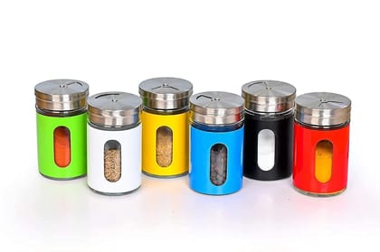 Vessel Crew Set of 6 Pcs Salt and Pepper Glass Container Jar Use for Dining Table,at Home, Hotel, Restaurant(Multicolored)