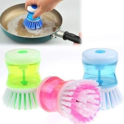 Vessel Crew Cleaning Brush with Soap Dispenser for Kitchen, Sink, Dish Washer (Multicolor) Set of 3